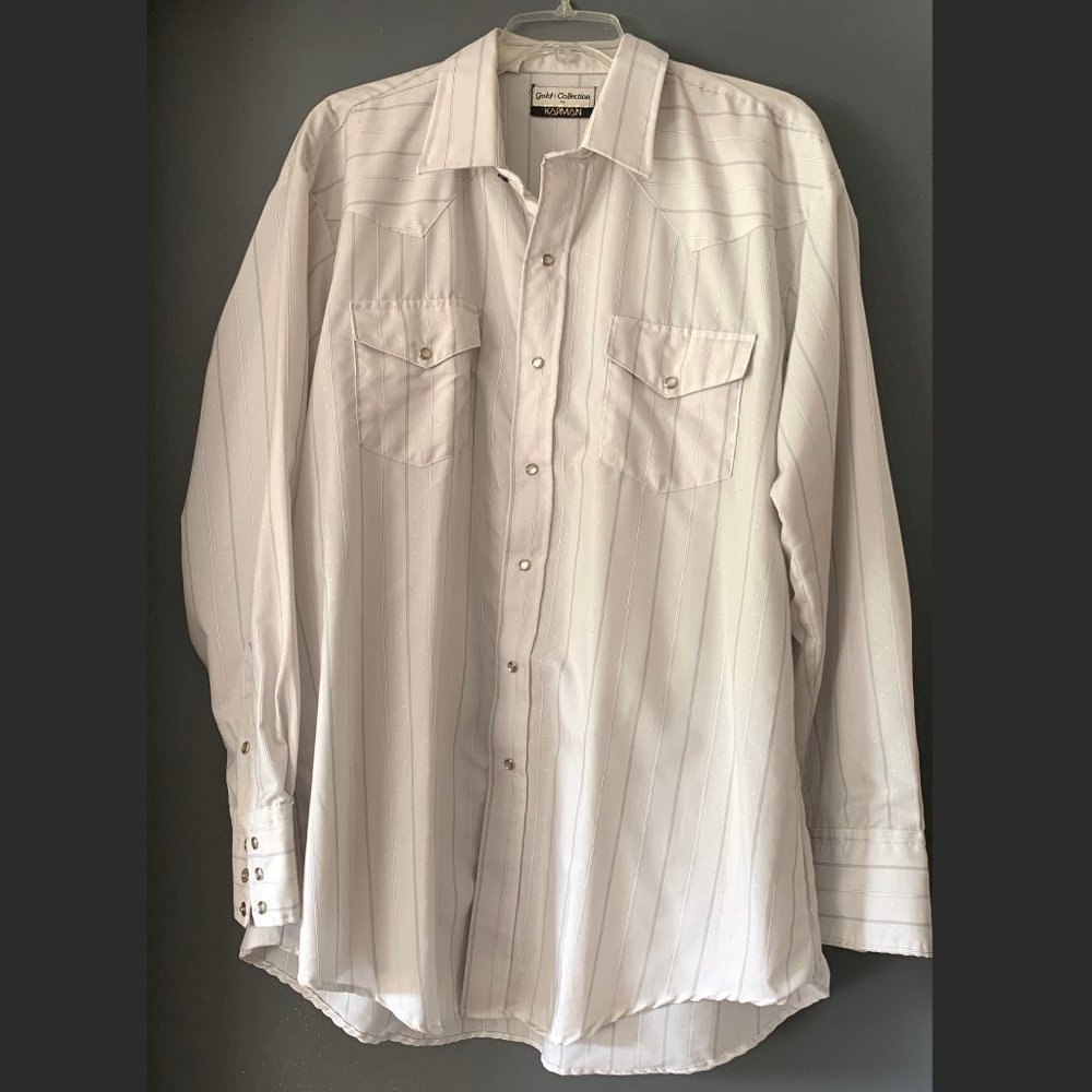 Vtg Karman Gold Collection Mens XL Western Shirt Pearl Snap Lt Gray Long Sleeve